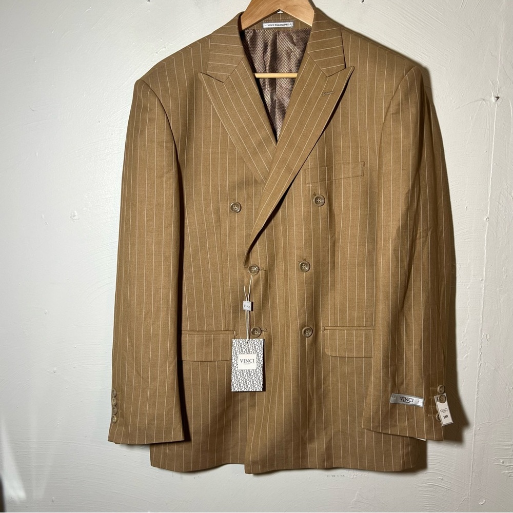 Vinci Philosophy Mens 38 Reg Sport Coat Jacket New Camel Pinstripe